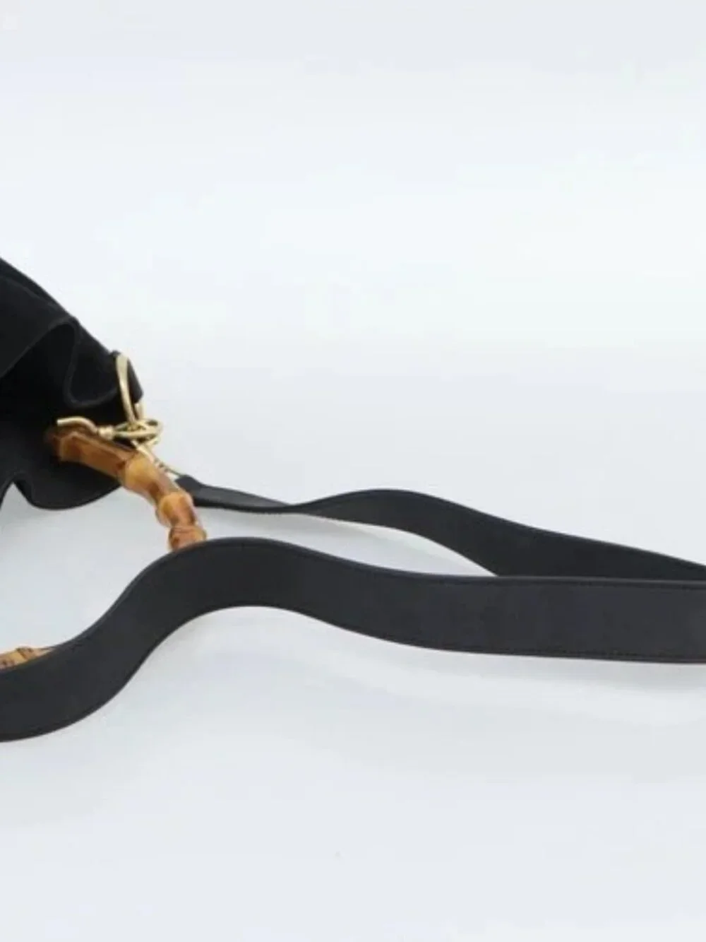 GUCCI Bamboo Hand Bag Suede 2way Black Gold 001 2058 Auth 190591